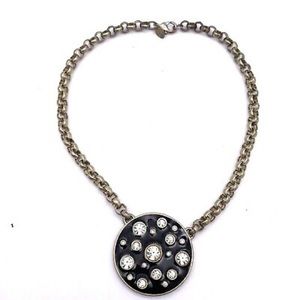 NWOT Lia Sophia Kiam Rhinestone Crystal Black Enamel Pendant Gold Necklace